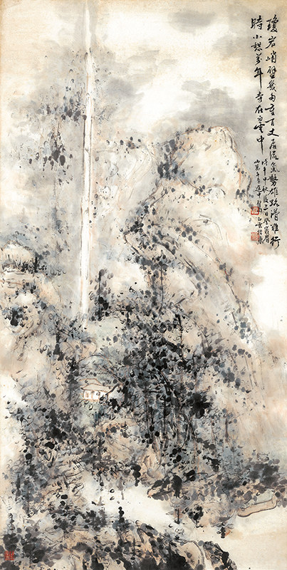 近现代 刘知白 手指山水图峨眉山 60x119cm